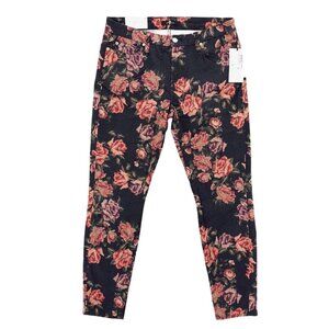 NWT 7 For All Mankind Ankle Super Skinny Jeans Floral Black Red Roses Size 32
